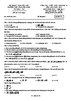 Đề kiểm tra 1 tiết giữa Chương III môn Hình học Lớp 11 - Mã đề 472 - Năm học 2018-2019 - Trường THPT Phan Bội Châu